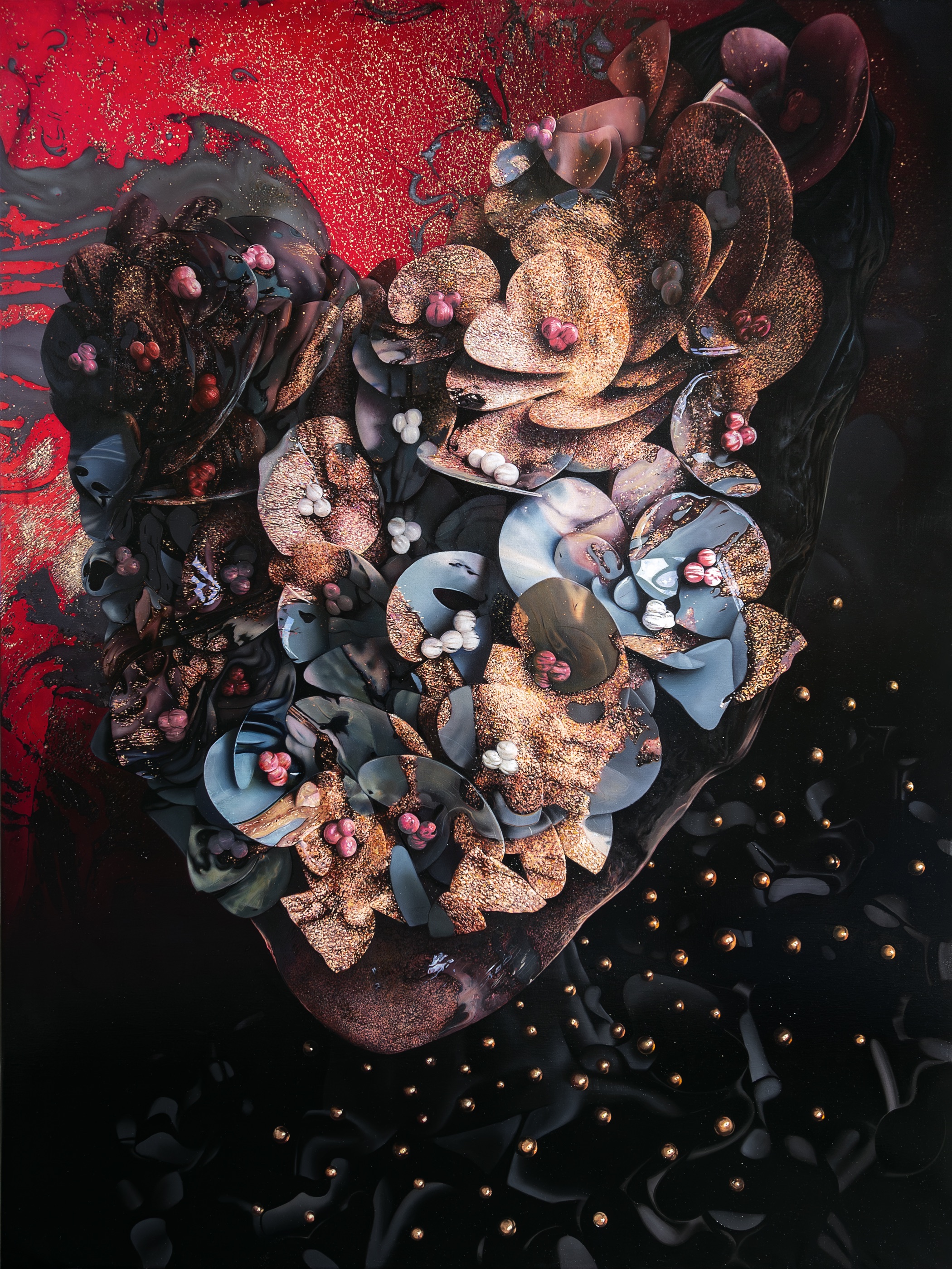 Queen with jeweled headdress in the shape of a heart